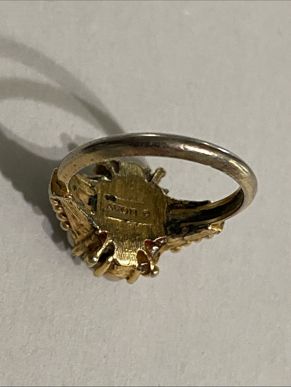 Gold Pearl Halo Ring with Red Center Stone - Picture 4 of 4